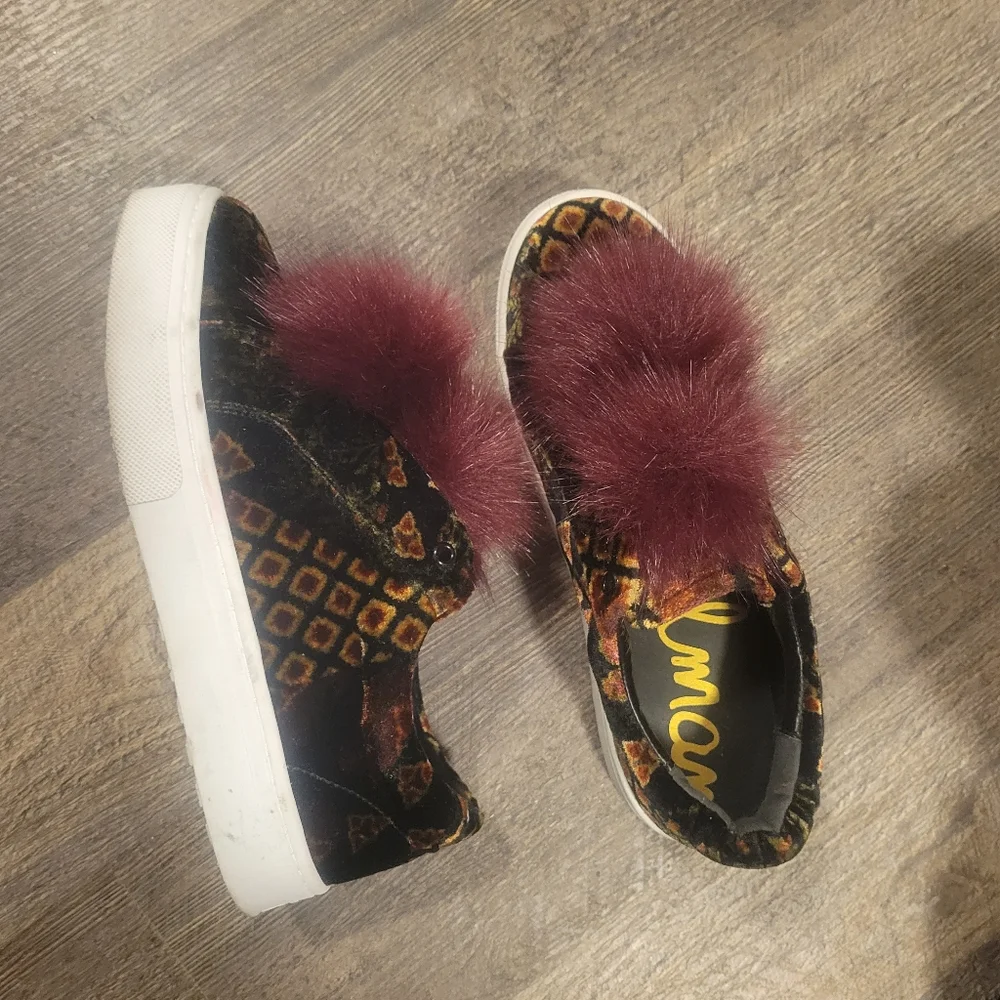 Sam Edelman Velvet & Fur Sneakers | Size 7.5